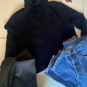 Ribbed Black Turtleneck Sweater